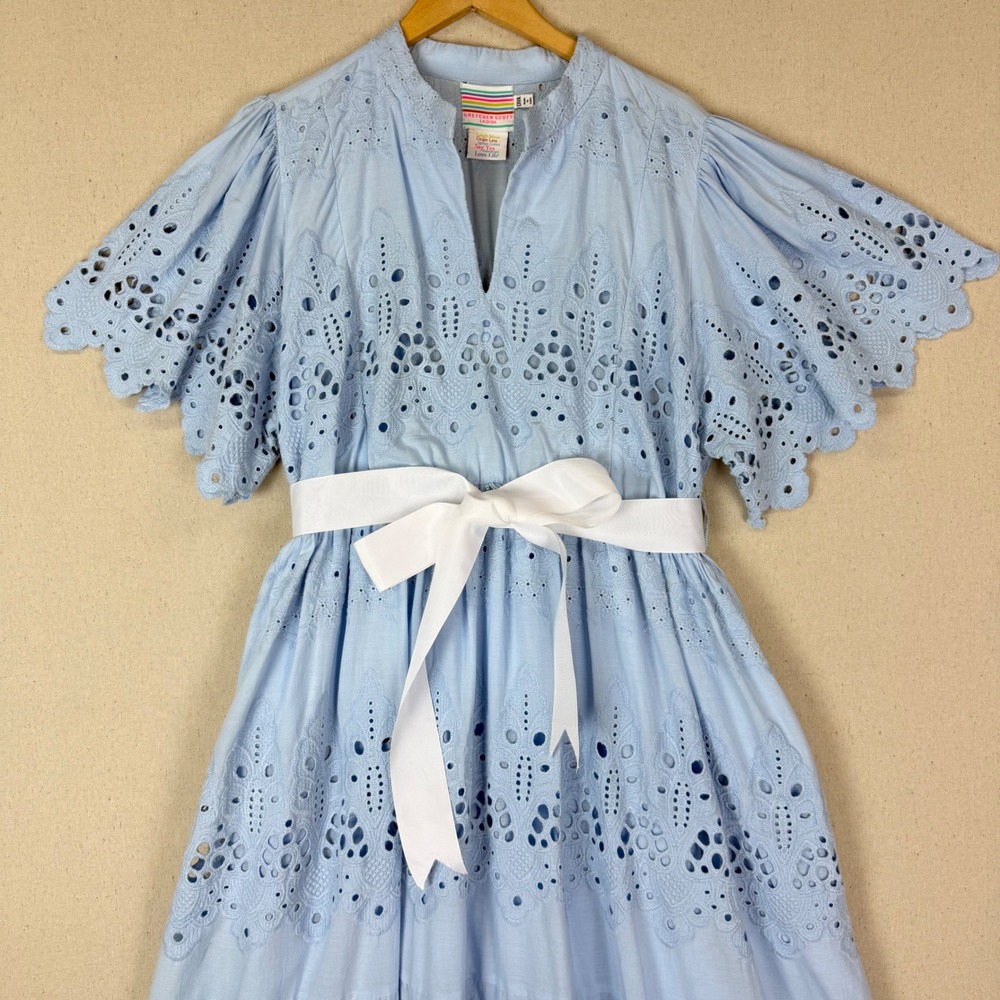 Gretchen Scott La Di Da Blue Eyelet Cotton Midi Dress Diva Pockets L Feminine - Picture 8 of 16